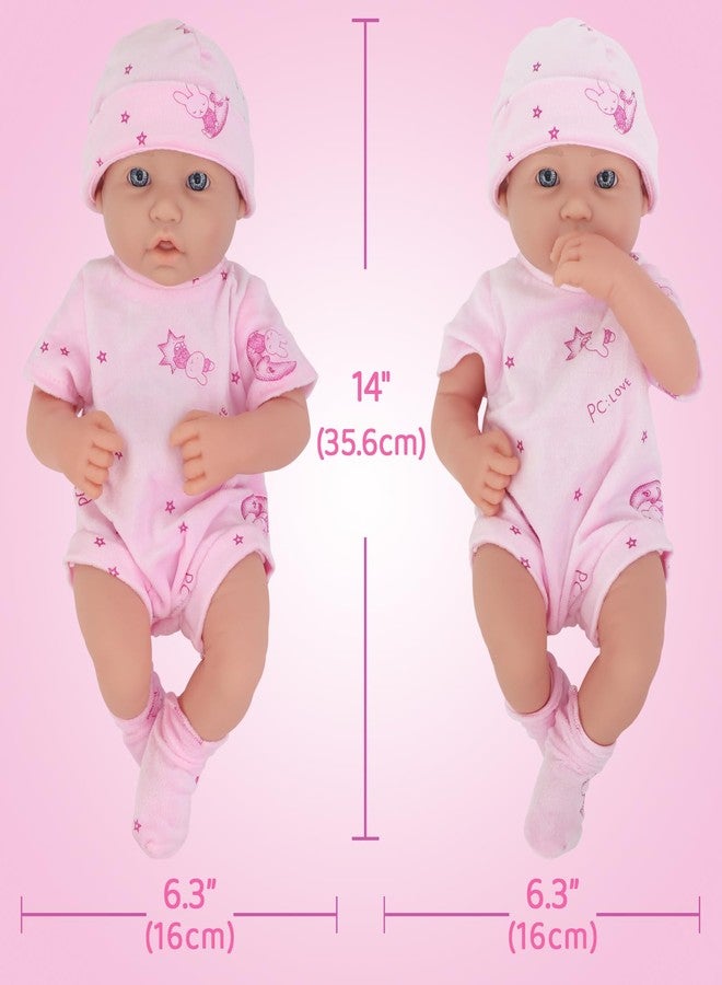 UNICORN ELEMENT 14 Inch Realistic Baby Doll with 15 Piece Accessories Set, Soft Body Baby Girl Doll, with Bottle & Pacifier, Clothes and Hats, Gift Box for Toddlers Ages 3 4 5 - Image 4